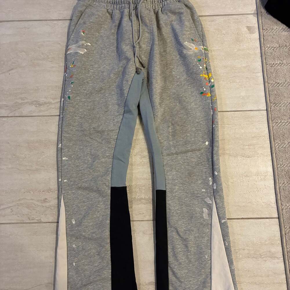 Grey Flared Painted Sweatpants